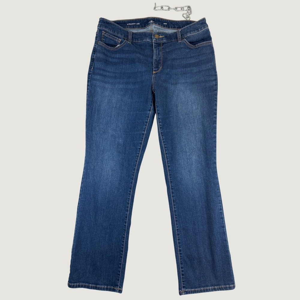 St. John's Bay Straight Leg Jeans Women 16W Plus Blue Dark Wash Stretch Denim
